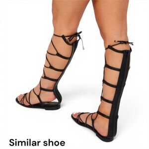 Gladiator Sandals Womens 10 Black New JustFab Yessy Knee High Flat Strappy